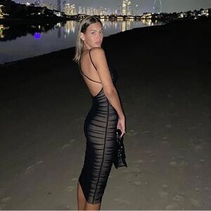 Open Back Sexy Mesh Pleated Small